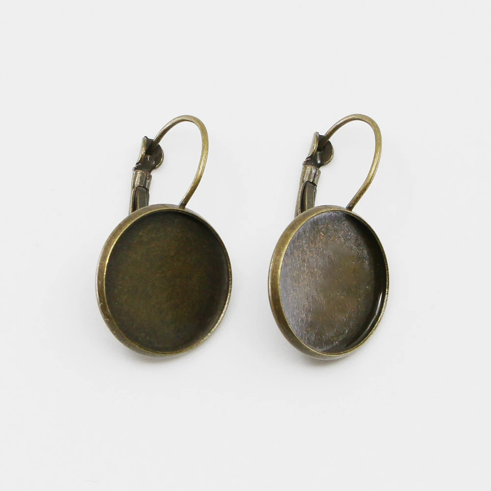 10 Stück 8–25 mm runde plattierte Cabochon-Cameo-Tablett-Einstellungen, Ohrringe, französische Ohrringe mit Hebelverschluss, leere Basis für die Schmuckherstellung – Detail 10
