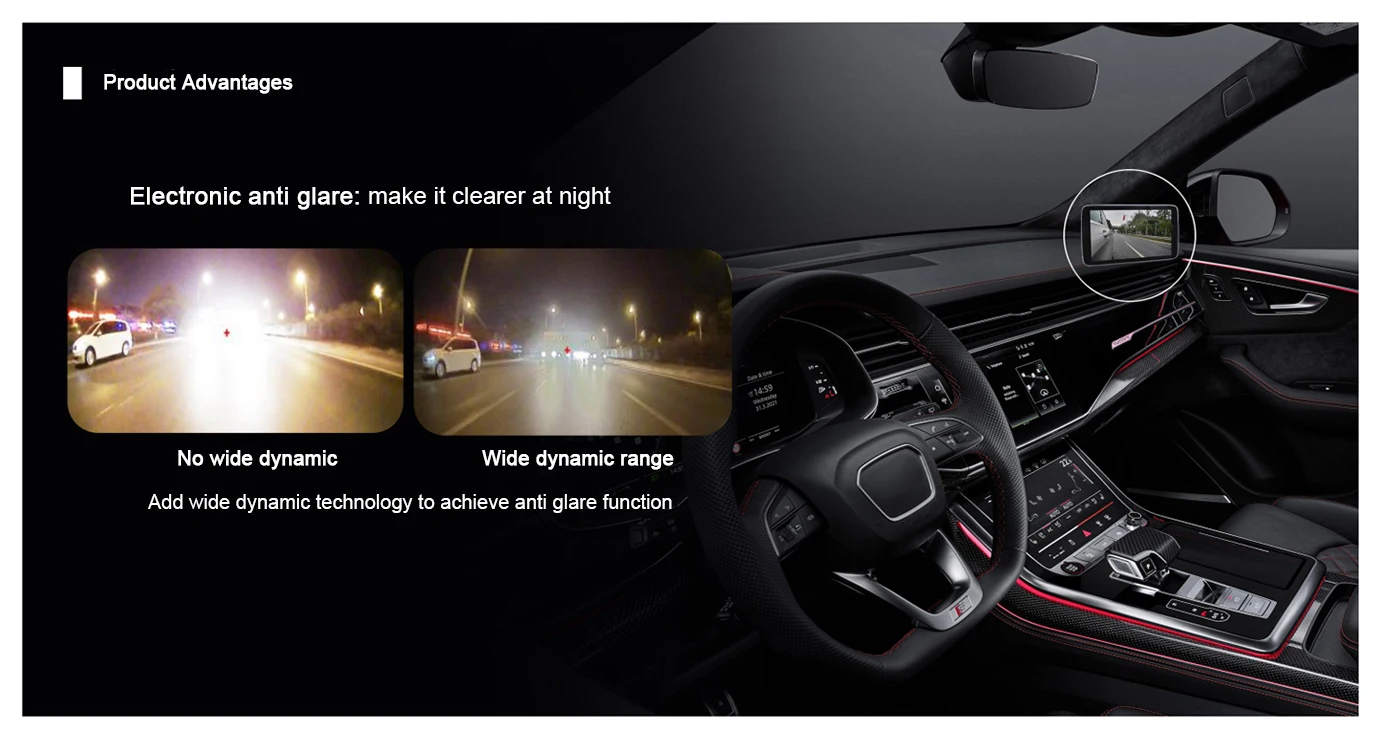 شاشة مرآة جانبية رقمية نظام كاميرا الرؤية الخلفية الجانبية Pro مع كاميرا 1080P 60FPS DVR AI BSD إنذار 5.5 بوصة IPS تعمل باللمس