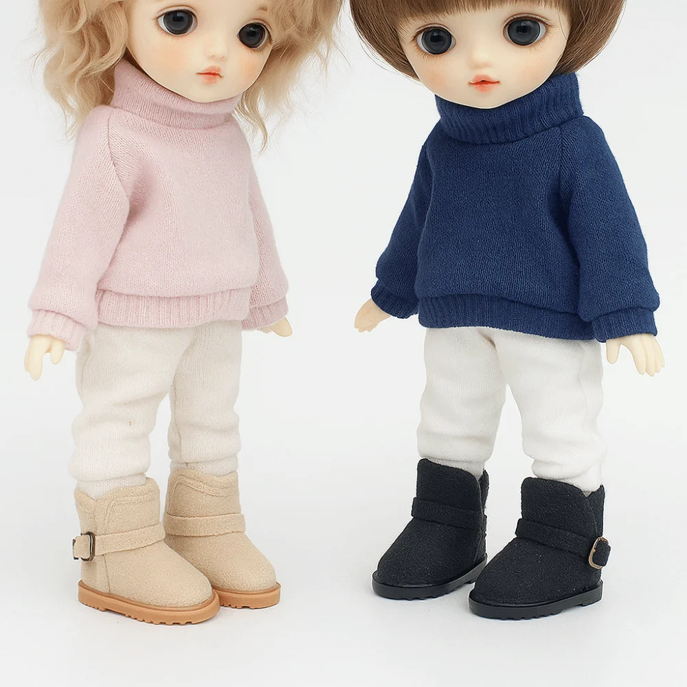 1 Pair Plain Leather Boots High-top 1/6 Bjd Snow Boots Warm Solid Color 1/6 Bjd Winter Shoes Casual 20cm Snow Boots Gifts