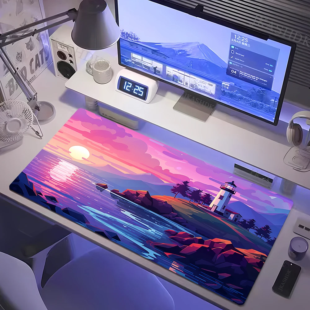 Lake Sunset Natural View Pad Landscape Mousepad Big Desk Waterproof Cloth Anti-Slip Rubber Base Laptop Mouse Mat_voghion.com