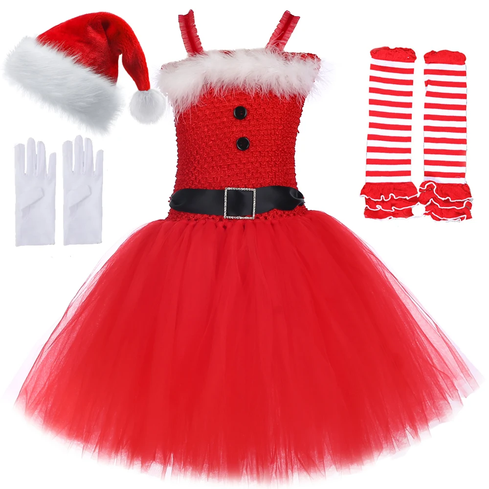 

Red Santa Claus Tutu Dress for Girls Christmas Princess Costumes Kids New Year Outfits Father Christmas Clothes Xmas Party Gifts