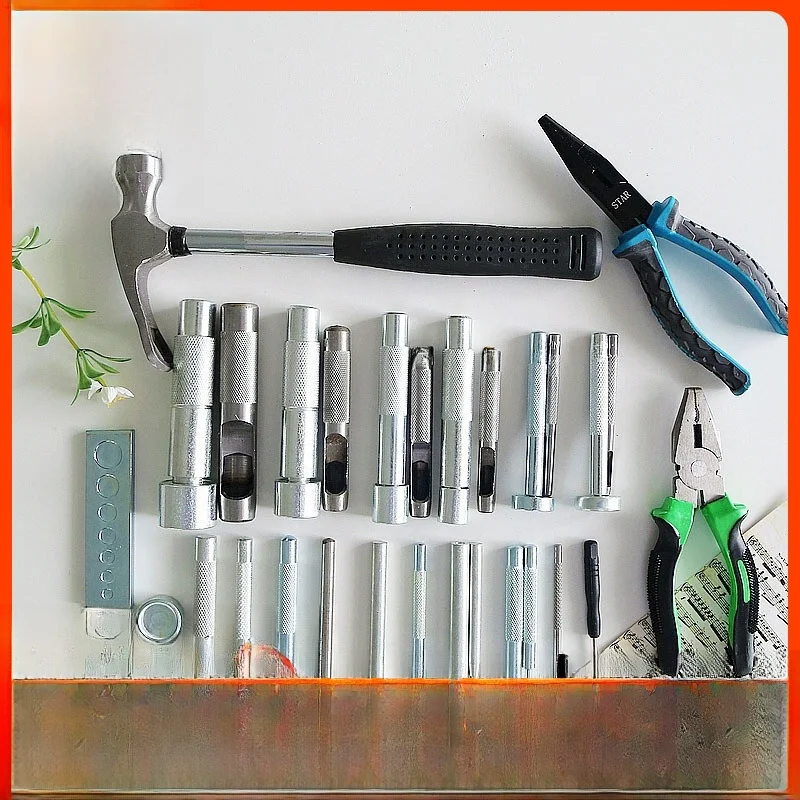 수제 DIY 4 버튼 리벳 도구 구멍 펀칭 설치 해머 펜치 스크루 드라이버 홈 패브릭 바느질 도구 키트