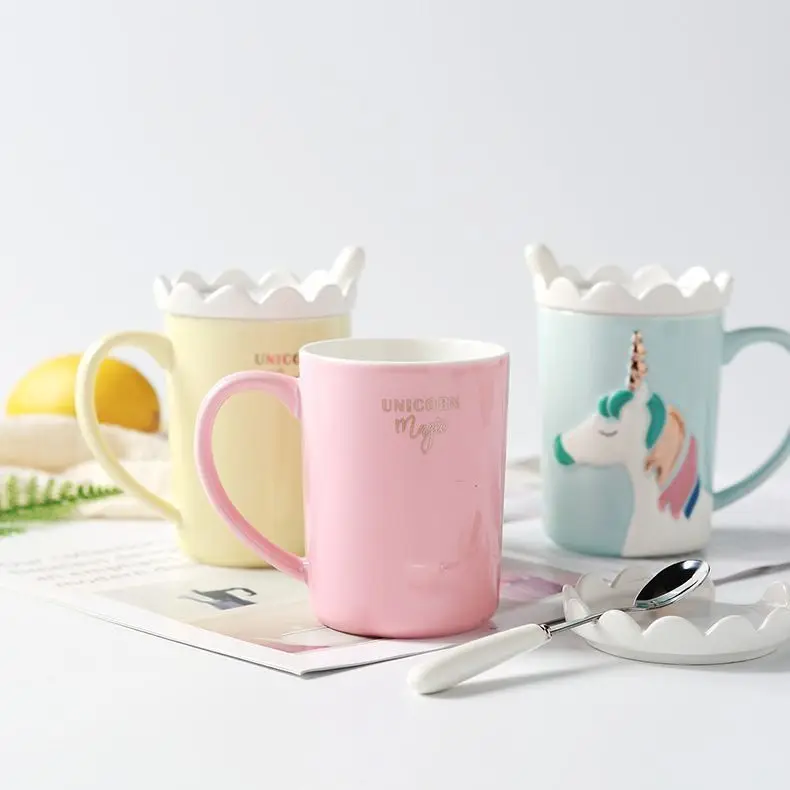 Einhorn Nordic Kaffeetasse, Trinkwasserbecher mit Deckel und Löffel, kreativer Roman, süßes Weihnachtsgeschenk für Frauen, Mädchen, 400 ml – Detail 9