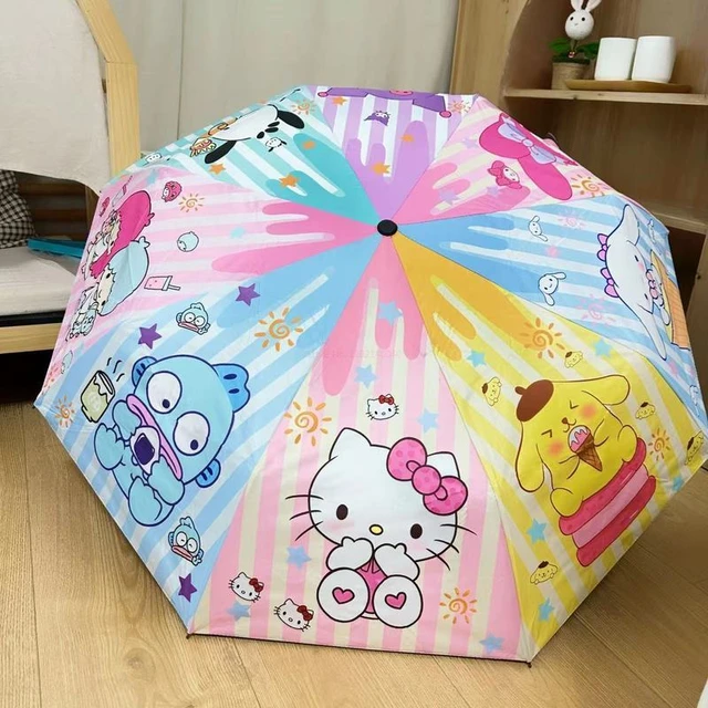 Kawaii Sanrio Olá Kitty Guarda-chuva Bonito Dos Desenhos Animados Pintado  Anti-UV Sombrinha Anime Menina Punho Longo Chuva Ensolarado Guarda-chuva  Espessado - AliExpress