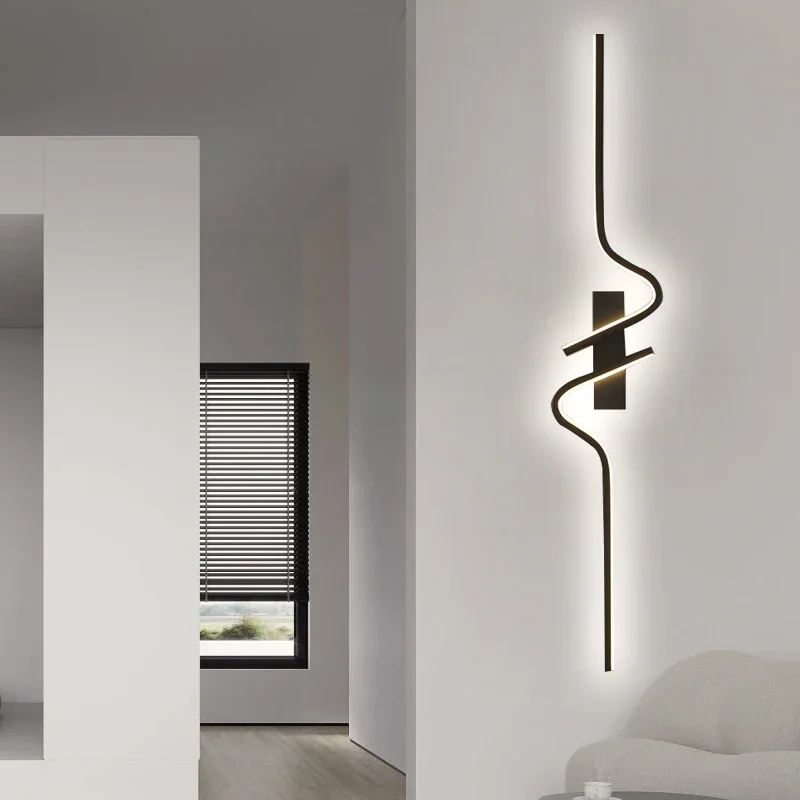 Modern LED 60/80/100cm Wall Lamp Black Aluminium Lights For Entrance Hallway Corridor Bedside Decorative Illumination Fixtures