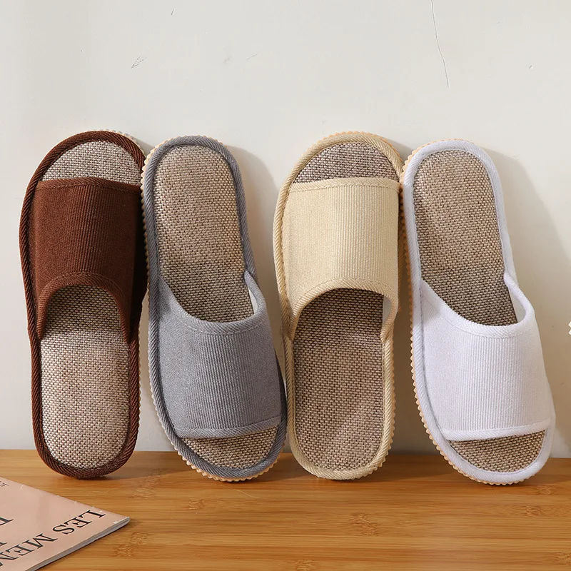 4Pairs/Pack Man Women Cotton Hemp Slippers Disposable Home Hotel Slides Travel Sandals Hospitality Guest SPA Footwear Shoes