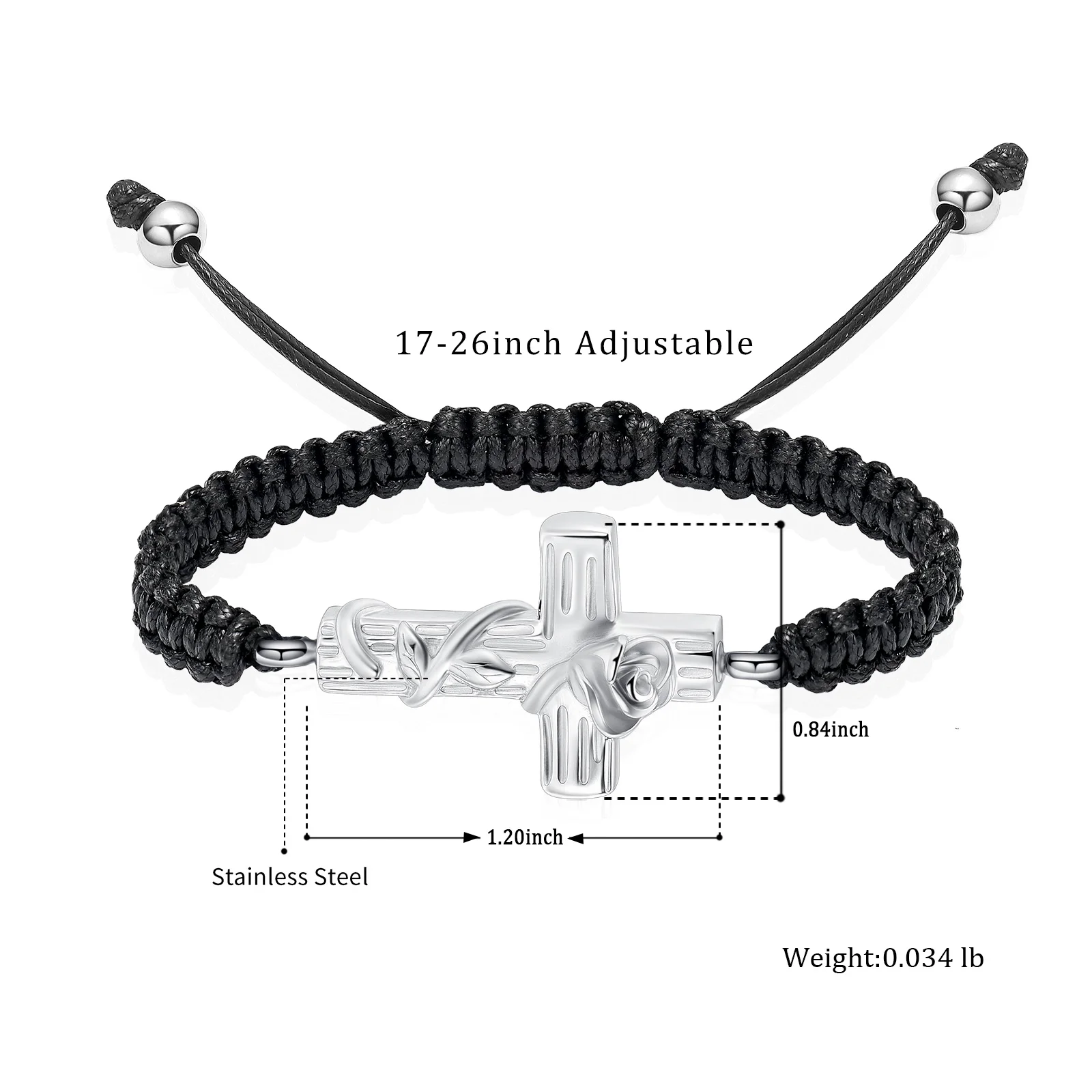 Rose Cross Memorial Jewelry Cremation Urn Bracelet For Human/Pet Ashes Stainless Steel Keepsake Ashes Bangle Personalized