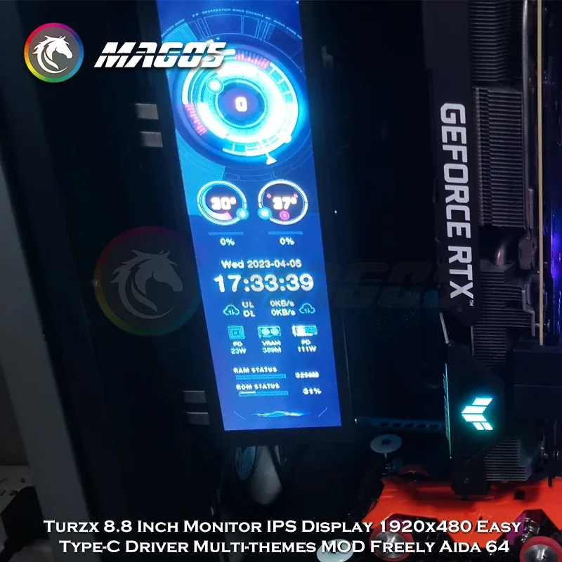 PCモニター Turzx 8.8 インチ LCD モニター IPS ディスプレイ、1920x480 簡単 Type