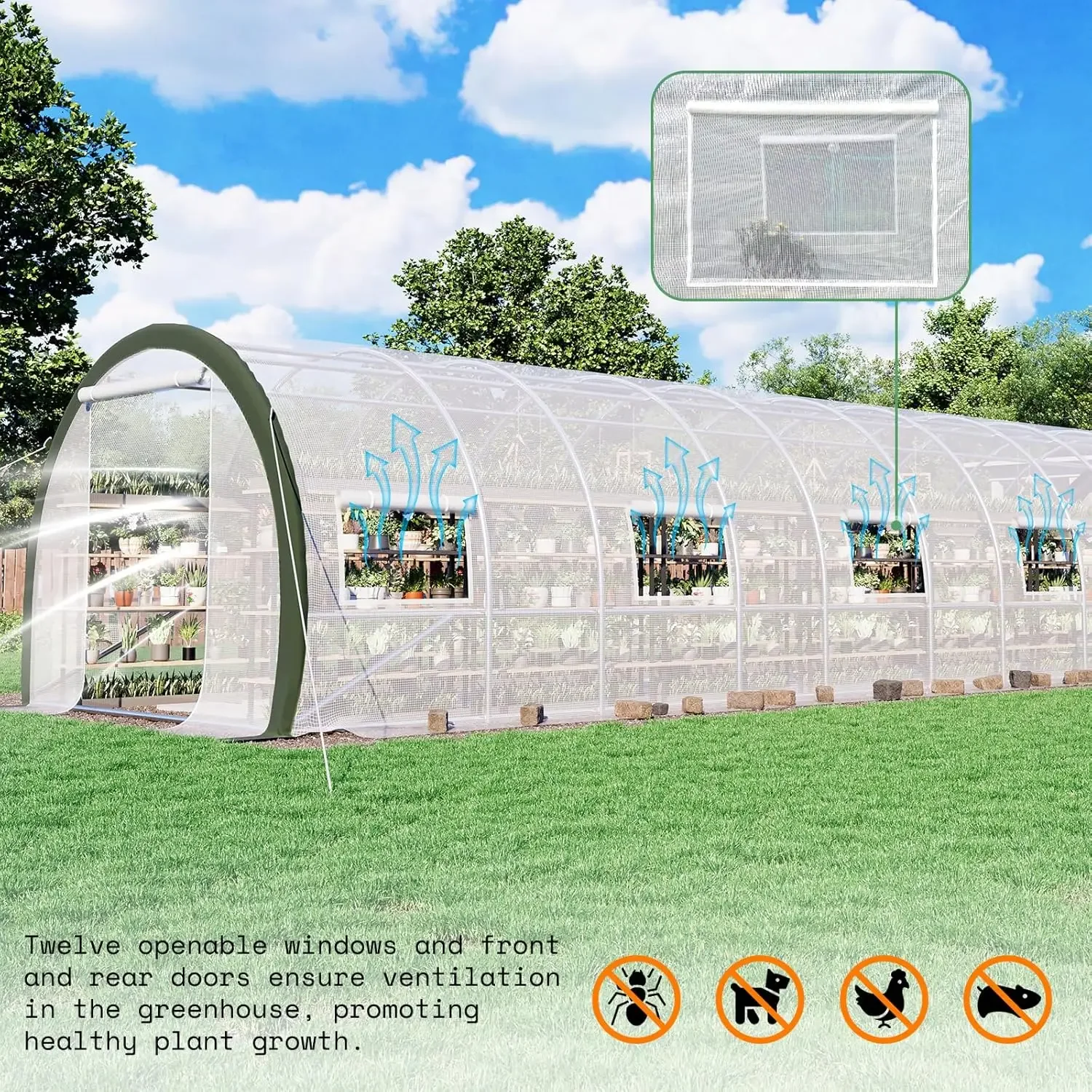 36x9.7x7 FT Large Walk-in Tunnel Greenhouses for Outdoors with Watering System 2 Zipper Doors, Heavy Duty Greenhouse Upgraded