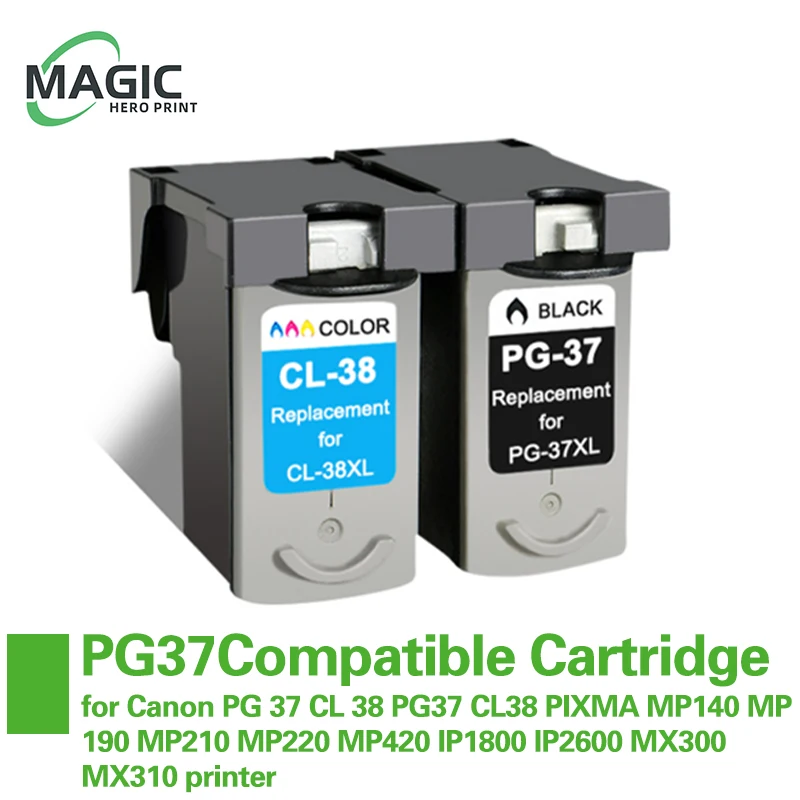 Cartuchos de Tinta para Impressora Canon Pg37 cl 38 Pg37 Cl38 Pixma Mp140 Mp190 Mp210 Mp220 Mp420 Ip1800 Ip2600 Mx300 Mx310