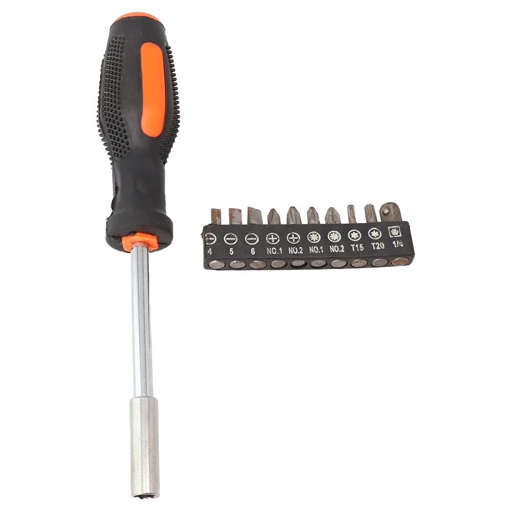 

11 в 1 для широкого диапазона шестигранных отверток Инструменты для ремонта черный металл + резина серебристый 11 шт. 190 мм 6,3 мм бит ручка