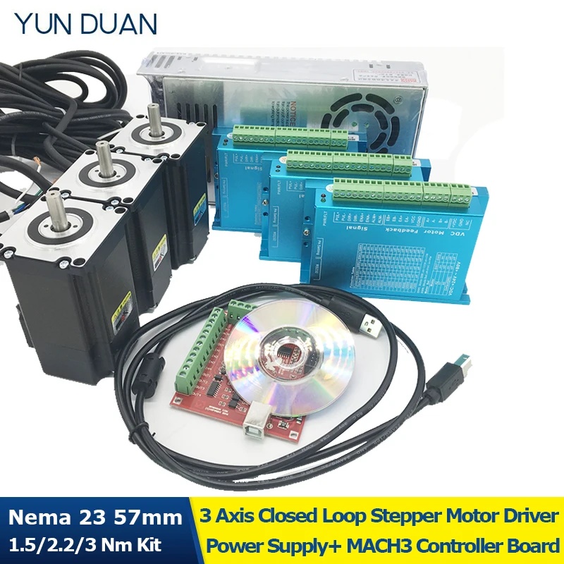 3Axis 2NM Nema23 Hybrid Close Loop Stepper Integrated Motor Servo Driver Router 