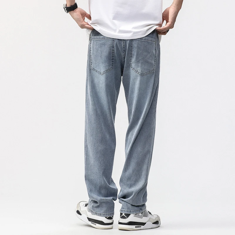 190cm Tall Man Jean Lyocell Wide Leg Denim Pant Male Extra Long Length 115cm 120cm Summer Big Clothes Light Stretch Straight Fit 4
