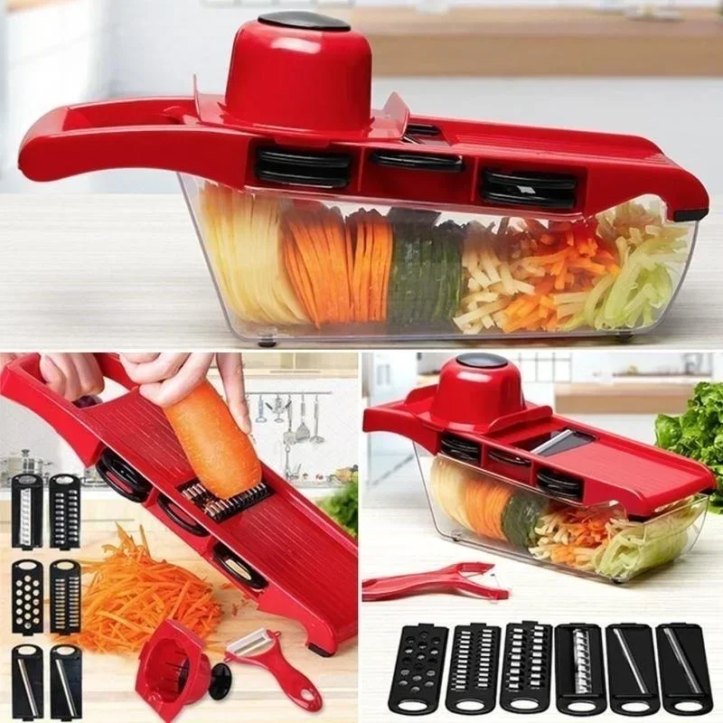 Multifunctional 9 In 1 Vegetable Slicer Cutter Shredders Slicer with Basket Fruit Potato Chopper Carrot Grater Kitchen Gadgets