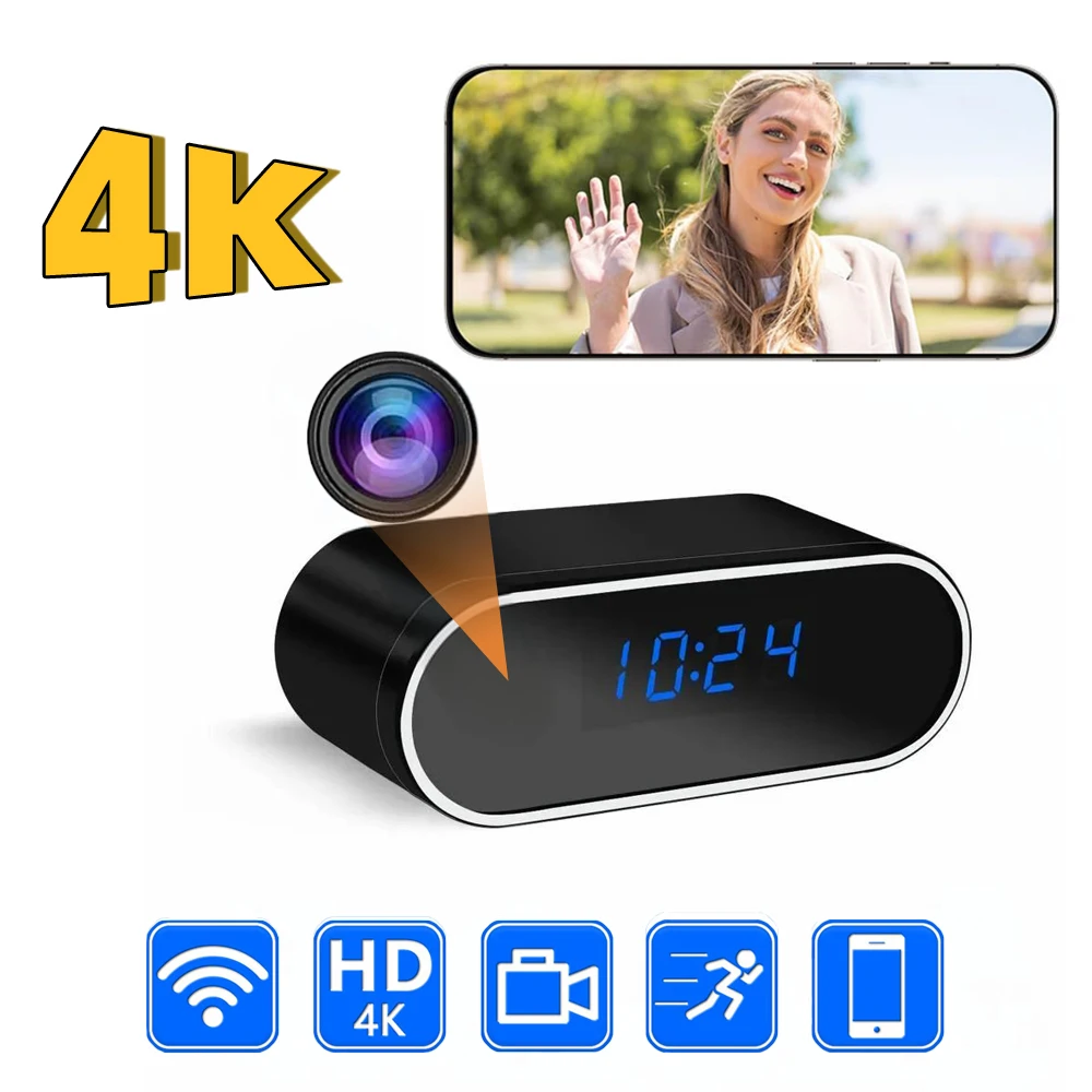 4K HD WIFI Clock Camera 120degree Camera Micro Cam IR Night View Alarm Camcorder Digital Watch Video Mini DVR Oculta Small Cam 1