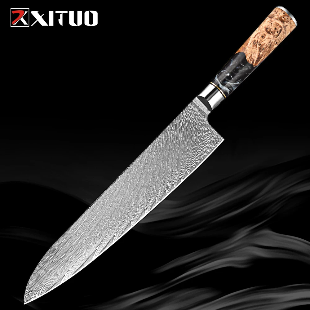 

XITUO 9 Inch Damascus Chef Knife, Professional VG-10 Damascus Super Steel Kitchen Knife, Ultra Sharp Cooking Knife Slicing Knife