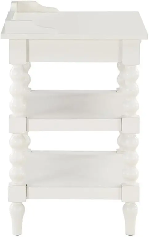 Antique White Wood Turned Leg Storage Nightstand