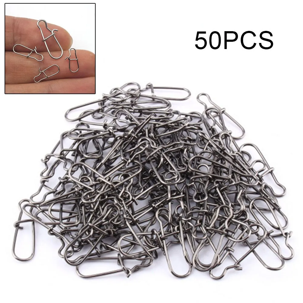 

50pcs Fast Clip Lock Snap Swivel Solid Rings Safety Snaps Fishing Hook Connector Professional Swivel Connectors Fish Pesca