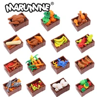 Marumine Mini Food Table Block Parts MOC Model Roasted Chicken Hot Dog Banana Cherry Fruit Vegetables Classic Ingredients Toys 1