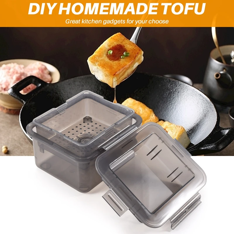 DIY Plastic Tofu Press Mold Homemade Tofu Mold Soybean Curd Making With Cheese Cloth Kitchen Cooking Gray