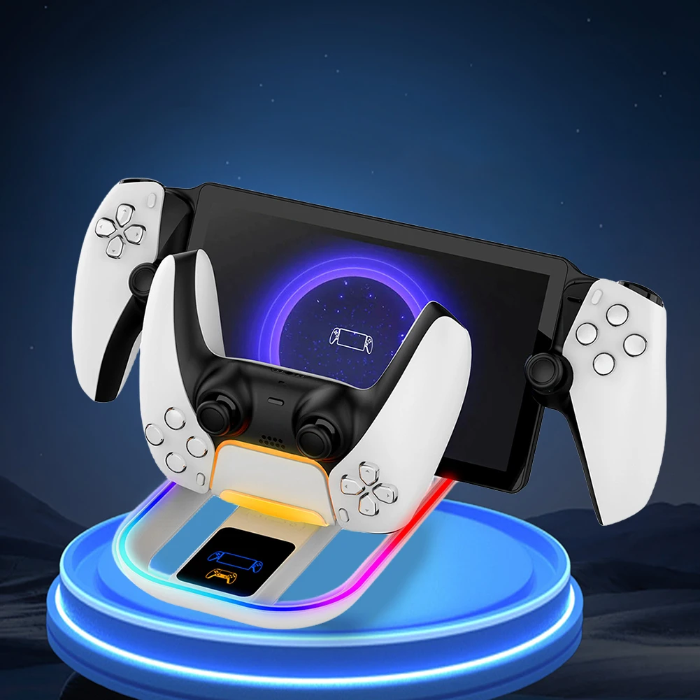 For PS5 Portal Streaming Handheld Stand Charging Game Controller Charging Base with Colorful RGB Light Game Accessories