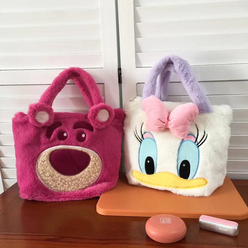 

New Design Lamb Wool Handbag Teen Girls Cute Bear Cartoon One Shoulder Square Bags Child Large Capacity Soft Handbags Outdoor