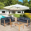 Outdoor Acacia Wood Furniture Set Loveseat Sofa 2 Single Chairs Coffee Table 4 Piece Conversation Set Grey with Cushions 4