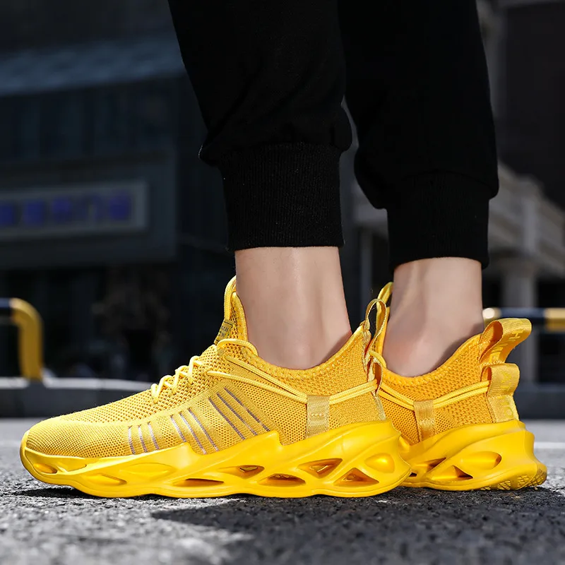 Fashion Yellow Blade Sneakers for Men Women Breathable Weaving