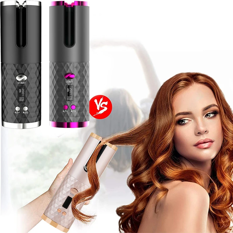 

2024 Wireless Hair Curler Adjustable Temperature Usb Charging Portable Hair Curler Automatic Rotating Crimping Curling Iron