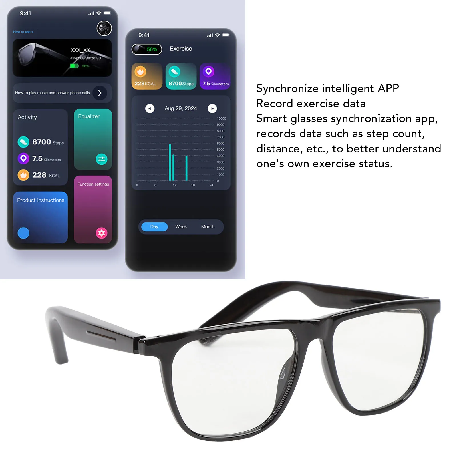 Bluetooth Smart Ai Translation Glasses Pedometer Supports 134 Languages Color Change Lens HiFi Speaker Smart Glasses for Music