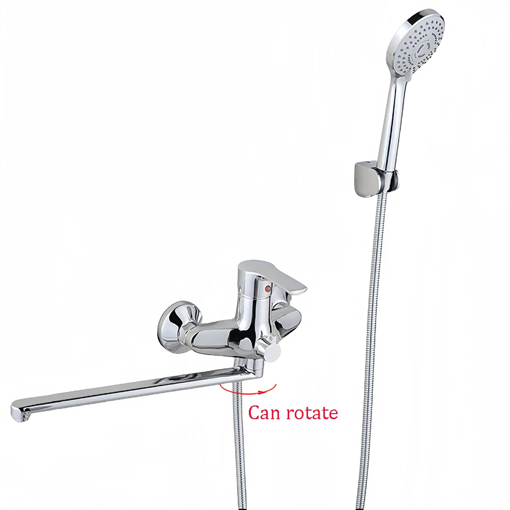 ก๊อกน้ําอ่างอาบน้ําติดผนังสองฟังก์ชั่น 35 ซม. ยาวพวยห้องน้ําห้องอาบน้ําฝักบัวแตะลูกเบี้ยวหมุน 1