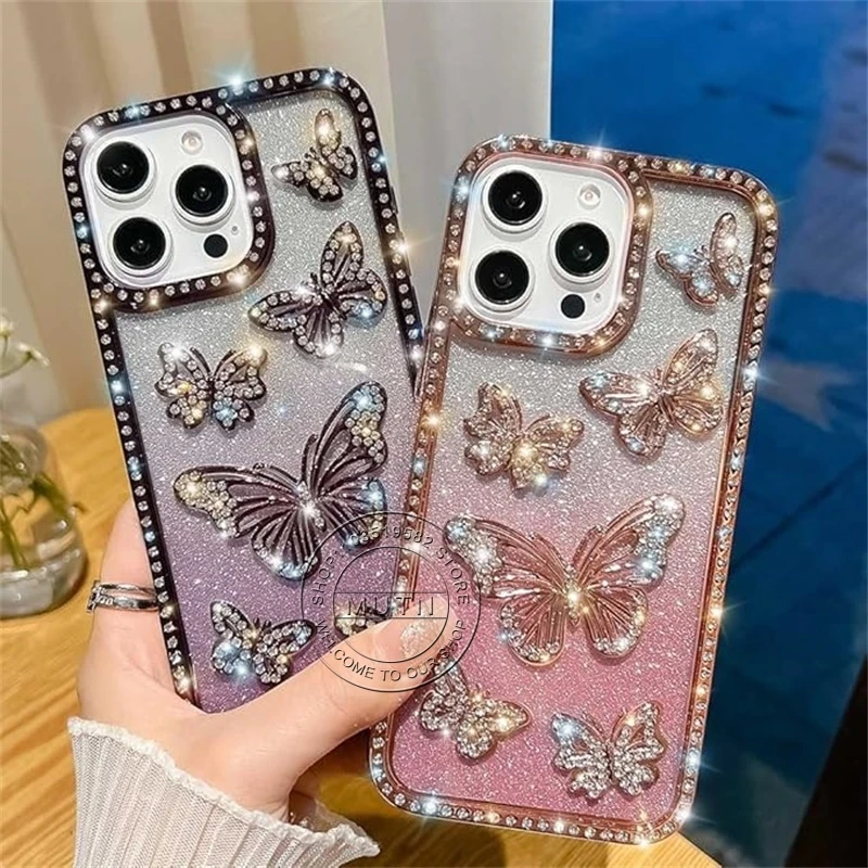 Sparkling 3D Butterfly Shiny Bling Rhinestone Case