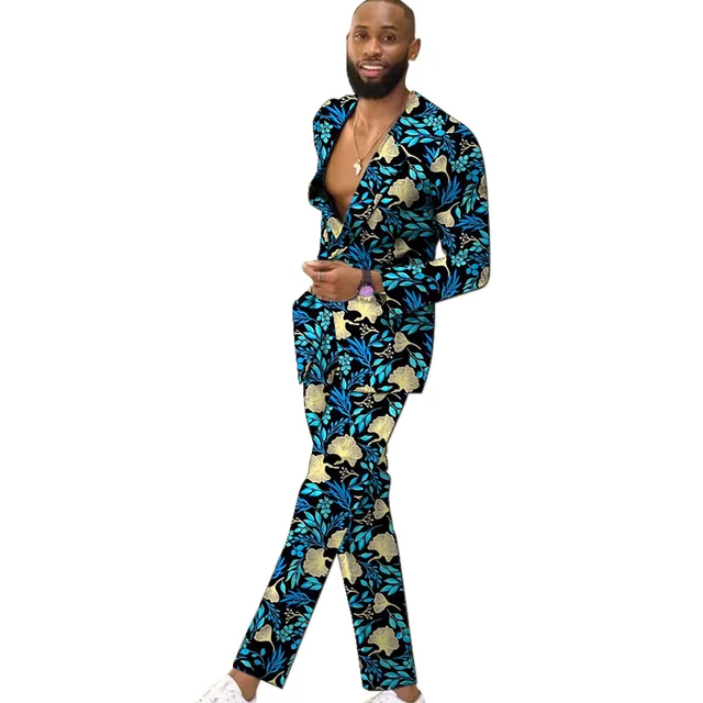 Veste imbibée sans col carillon pour hommes, blazers pour hommes, imprimé FJColorful, vêtements de fête, tenues de mariage africaines pour hommes 2