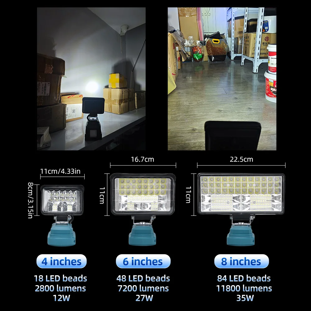 Makita 18V 리튬 이온 배터리 LED 작업 조명 4/6/8 인치 손전등 휴대용 비상 홍수 램프 캠핑 램프