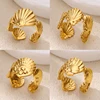 Stainless Steel Shell Rings for Women Gold Color Geometric Mussel Oyster Open Ring Aesthetic Wedding Waterproof Jewelry Gift