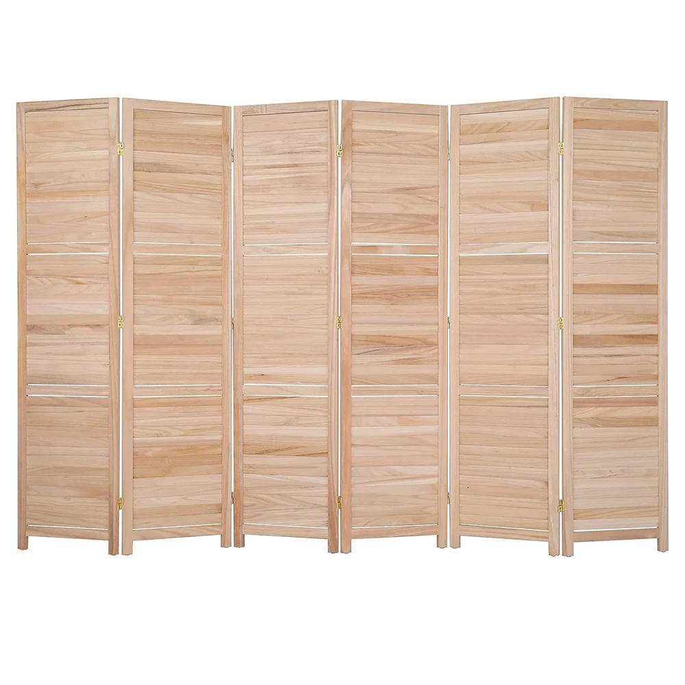 Wood Room Divider Privacy Screen, 5.9 Ft Tall Folding Partition Wall Divider, Freestanding Hinged Space Separator, 6 Panel