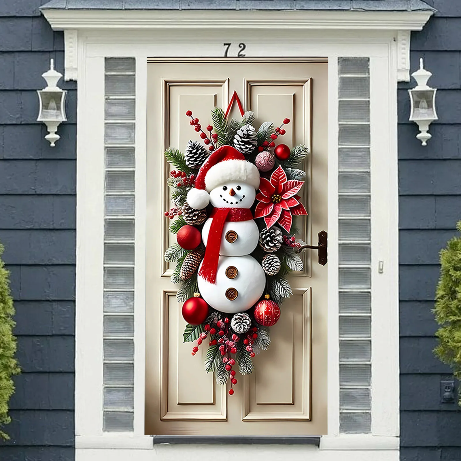 Winter Theme Snowman Lining For Christmas Door Wreath Xmas Door Cover Outdoor Garden Front Door Decoration Banner Party Supplies