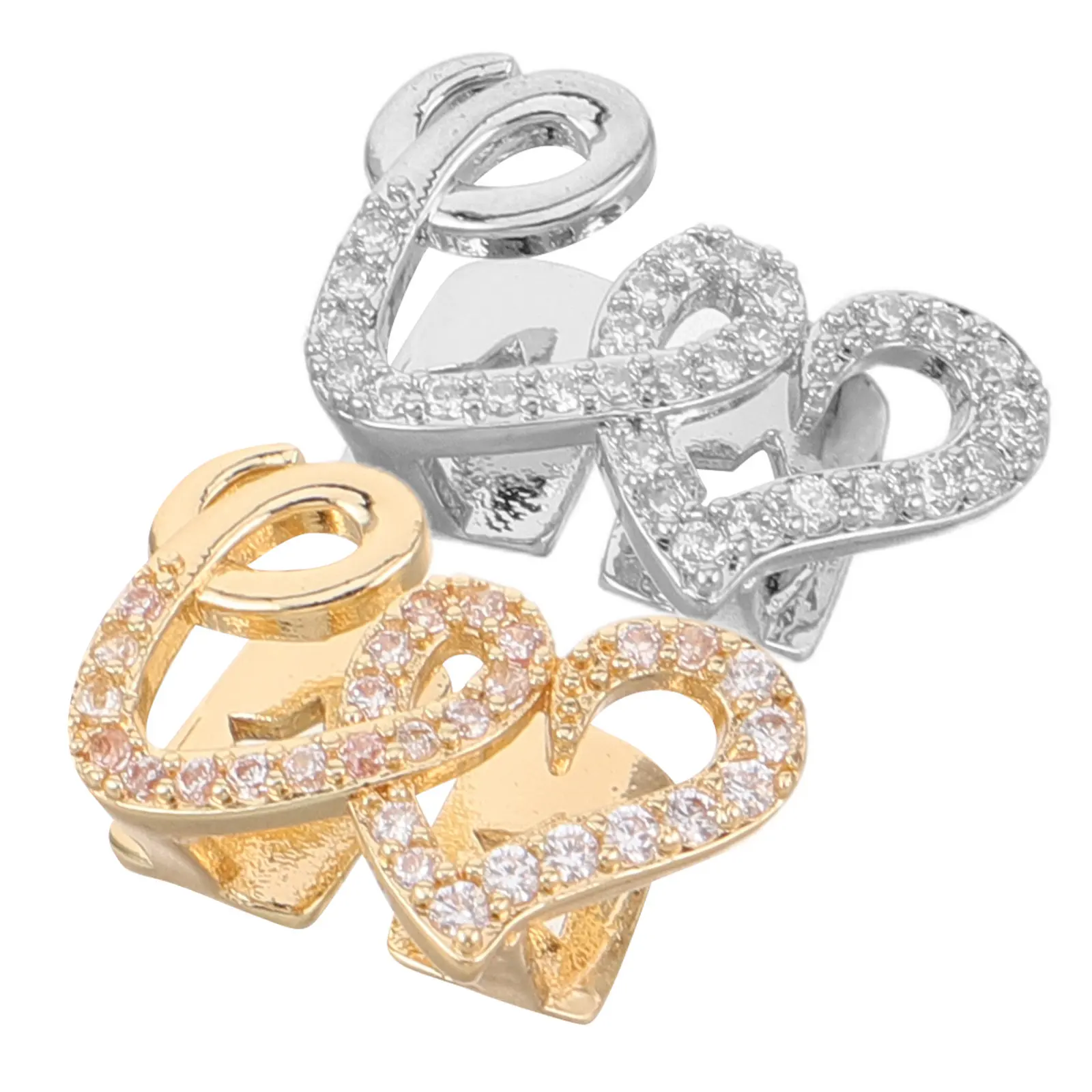 2개 세트 더블 하트 구리 입술 그릴 치아 장식 키트, 반짝이는 큐빅 지르코니아 힙합 패션 치아 캡 (파티용)