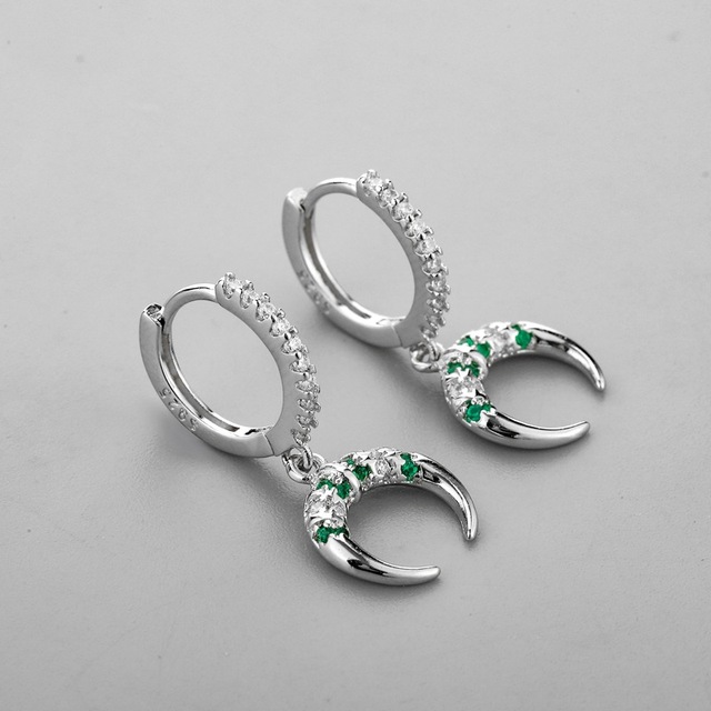 Prevent Allergy 925 Stamp Earrings New Trend Vintage Sparkling Moon Zircon Bride Party Jewelry Birthday Gifts