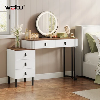 WOLTU Toeletta con illuminazione a LED Vanity a 3 luci regolabili con specchio mobile Tavolo cosmetico con armadietto laterale per camera da letto 1
