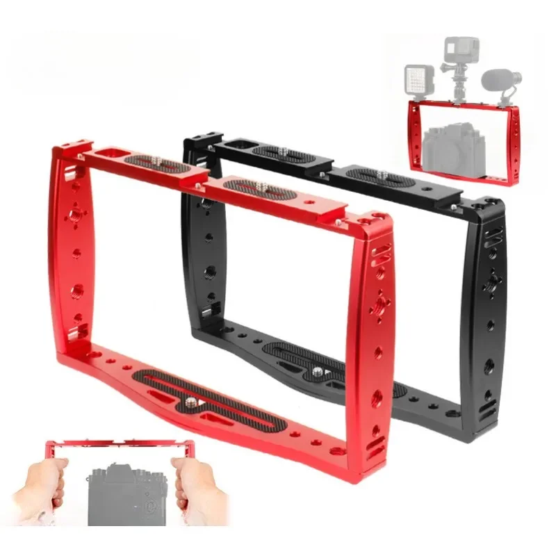 new-metal-dual-handheld-photography-rabbit-cage-stand-live-broadcast-slr-mobile-phone-stand-microphone-cold-shoe-expansion-frame