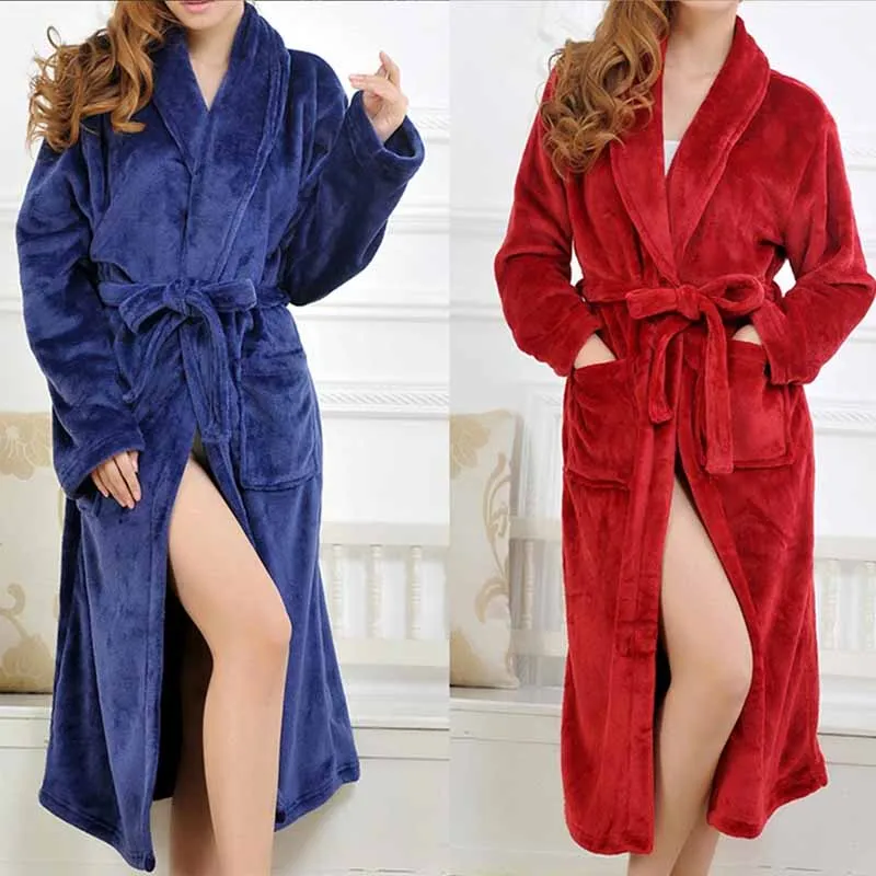 

Autumn Winter Flannel Couple Sleepwear Robe Loose Casual Nightgown Home Wear Thickened Warm Coral Fleece Kimono Bathrobe Gown