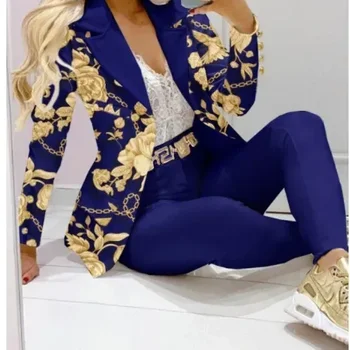2023 라펠 칼라 더블 브레스트 블레이저 정장 바지 세트, 여성용 정장 오피스 운동복, 여성 의상, 투피스 세트