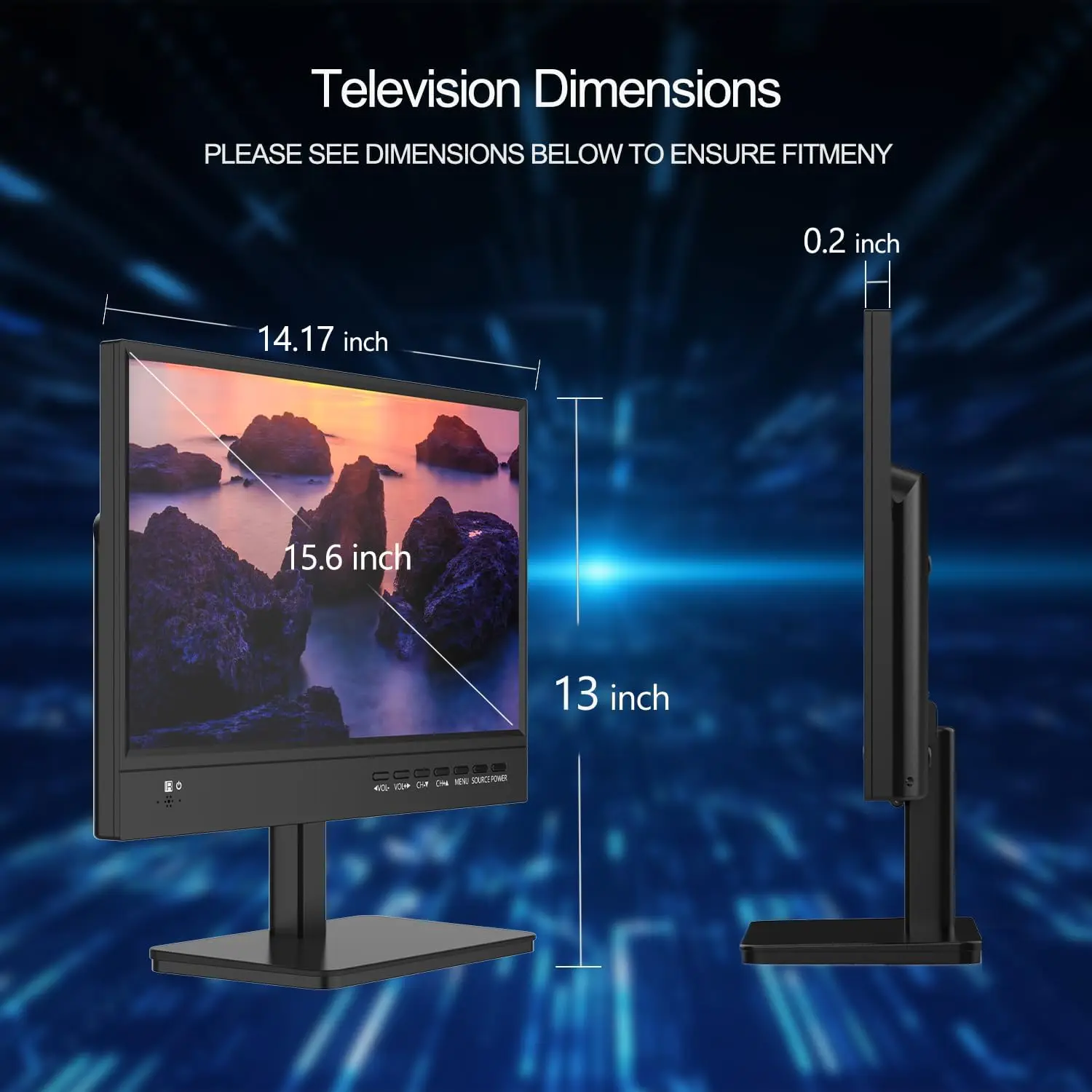 15.6 inch Small TV,Flat FHD IPS 1080P Screen TV with Antenna and Digital ATSC Tuner,HDMI/USB/VGA/Port,12 Volt Car Charger Cable