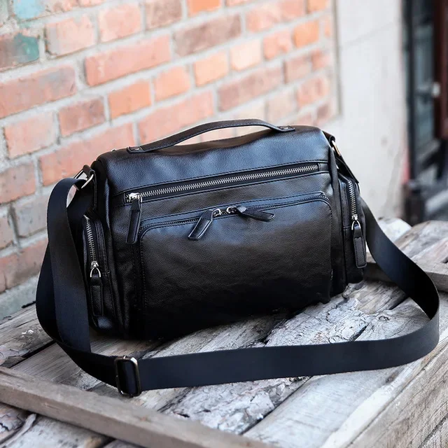 Bolso Bandolera De Cuero Para Hombre | Impermeable, Antirrobo, Con Múltiples Bolsillos, Uso Casual Y Viajes