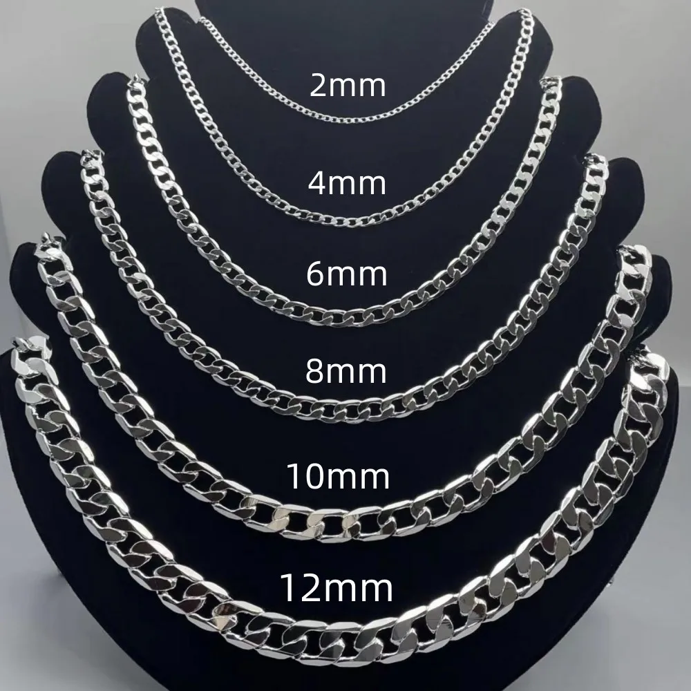 

Men's 925 Sterling Silver Necklace 2/4/6/8/10/12MM 40-75cm Face Chain Necklace Lobster Clasp Men Women Engagement Jewelry Gifts