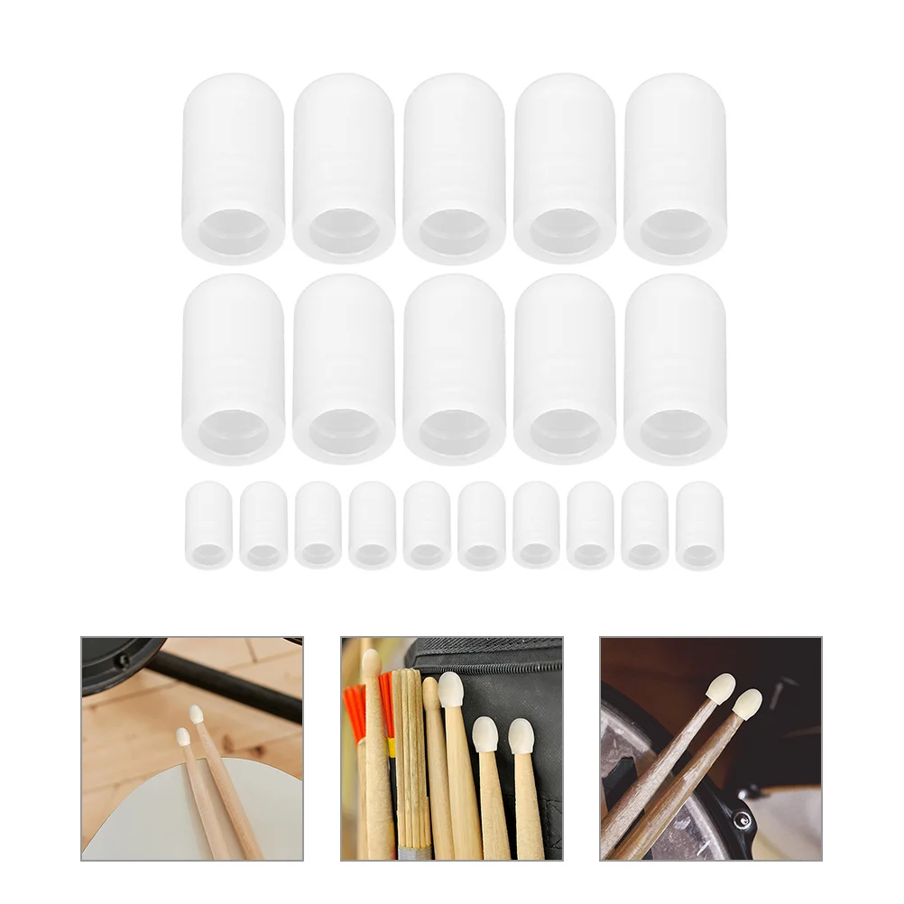 

20 Pcs Drumstick Protector Caps Mute Tips Silicone Protective Case Percussion White
