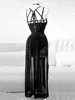 AltGoth Gothic Nightclub Sexy Skirt Set Women See Through Mesh Backless Crop Tops Emo Alt Punk High Waist Underpants Skirt 3pcs 4