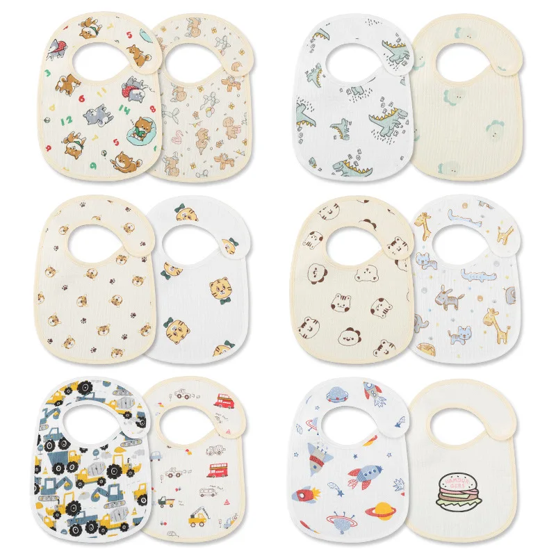 2pcs/set Summer Waterproof Baby Bibs New Cute Cotton Infant Bib Newborn Burp Cloths for Kids Boy Girl Soft Feeding Saliva Towel