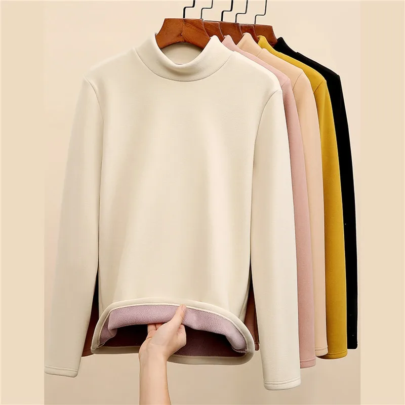 

Women Thermal Underwear Winter Thicken Turtleneck Bottoming Shirt Velvet Warm Tops Semi High Collar Tops Long Sleeve Pullovers